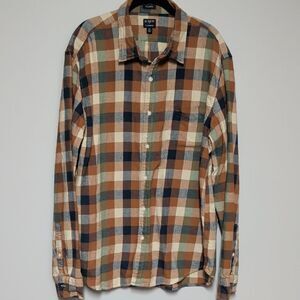J. Crew Factory Brown and Blue Plaid Shirt